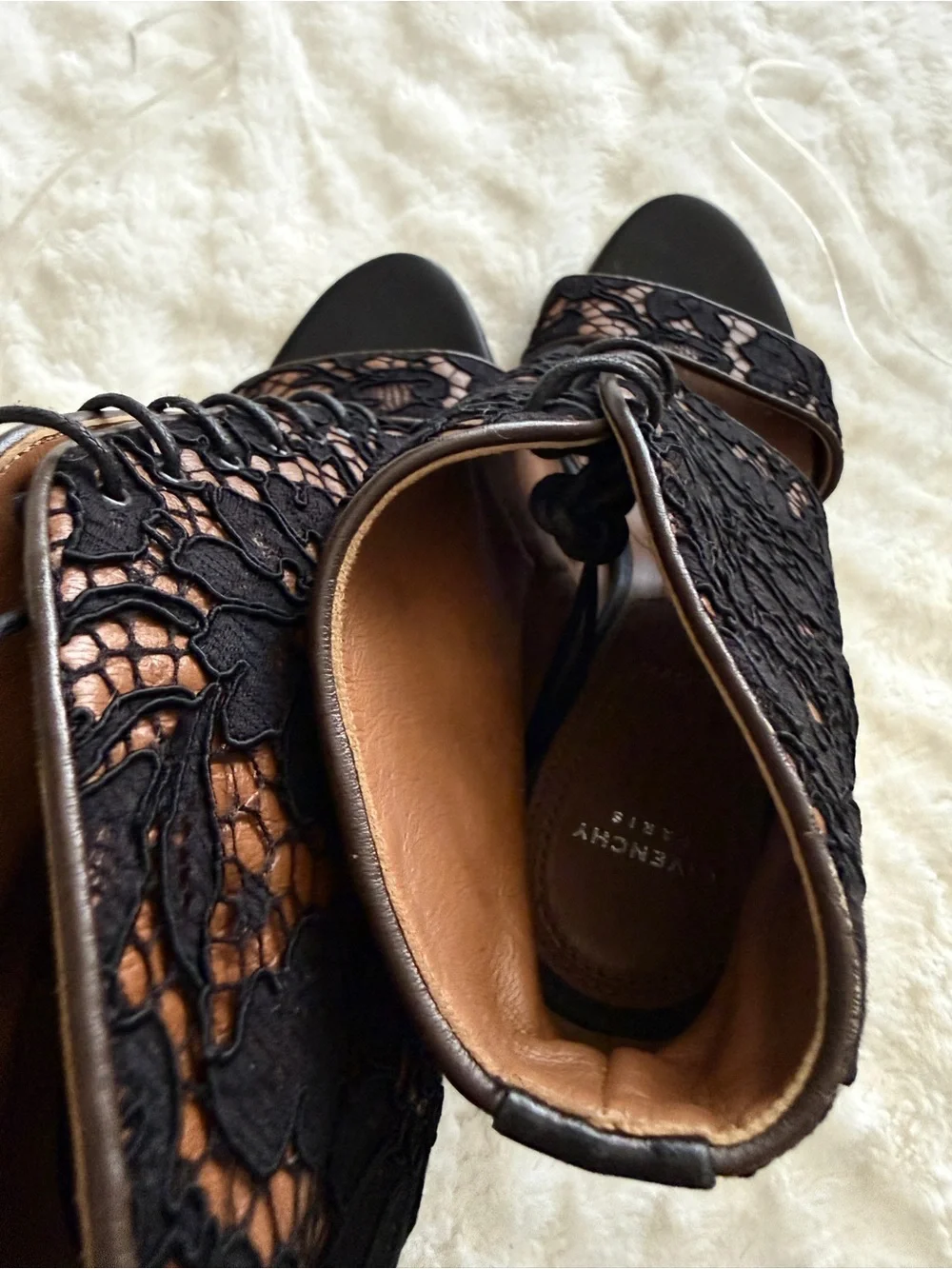Givenchy Black Lace Open Toe Bootie Heels Pumps 6.5 EU 36.5